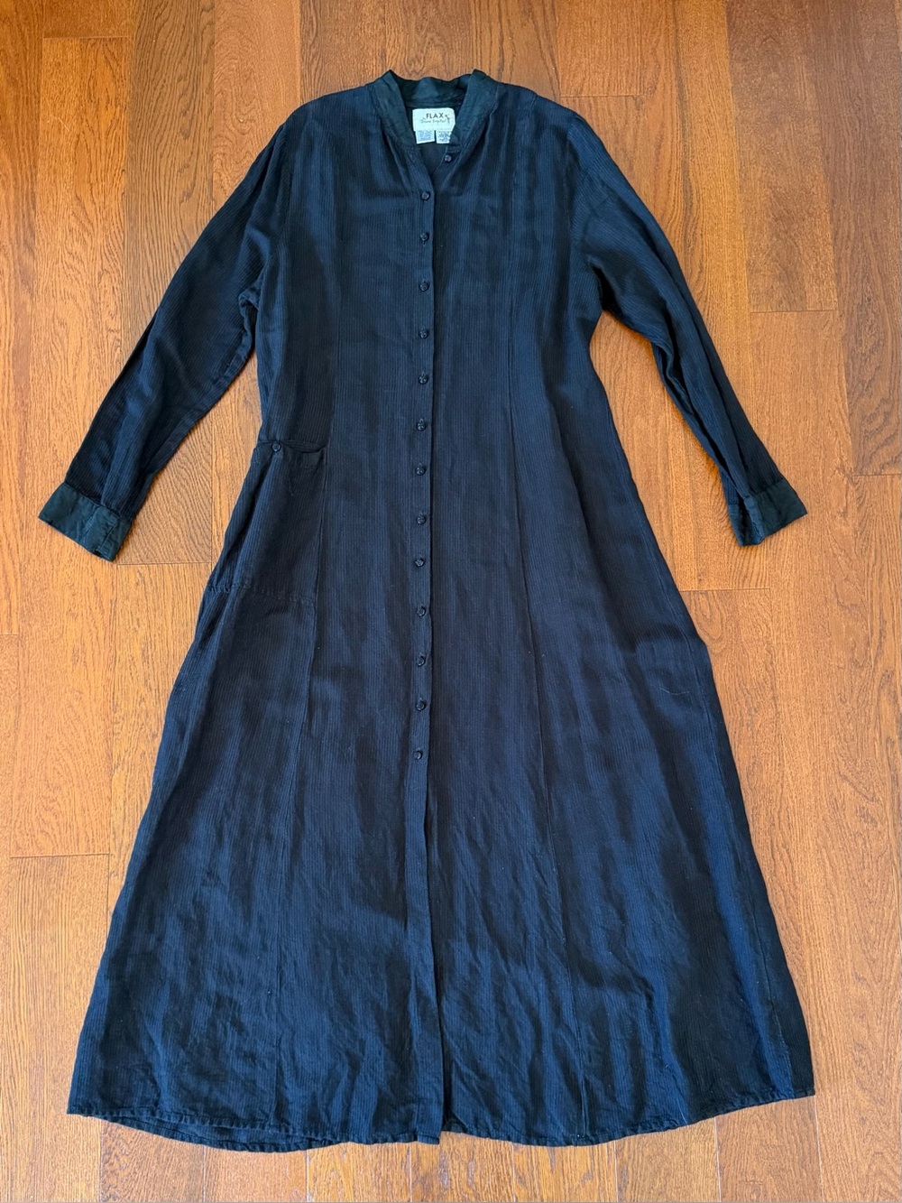 Vintage FLAX by Jeanne Engelhart Black Linen Button-Down Maxi Dress size M - Picture 8 of 8
